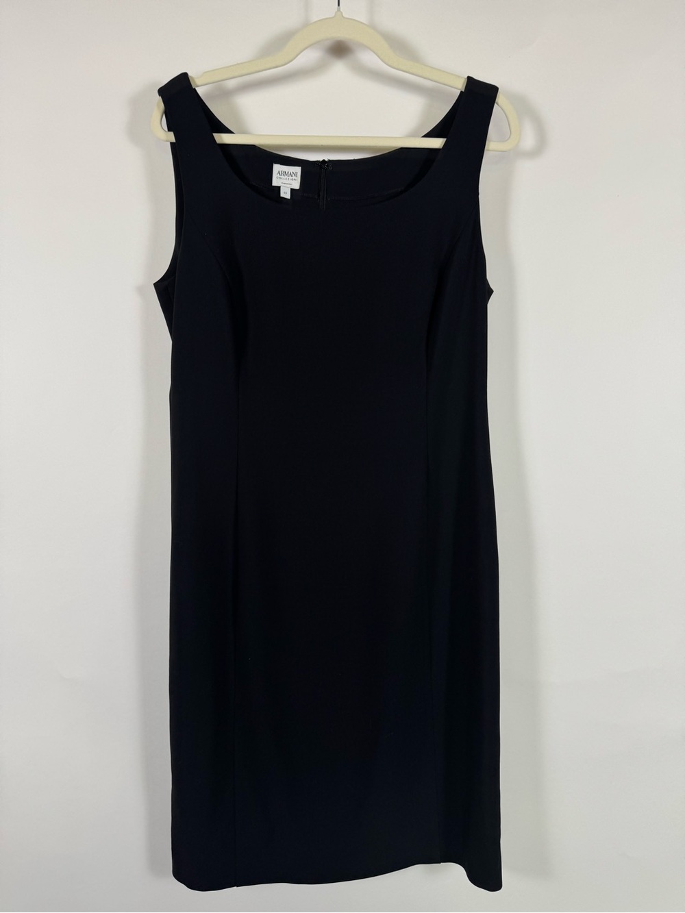 Armani Collezioni Black Sleeveless Sheath Dress Italy Size 10 100% Wool LBD Work